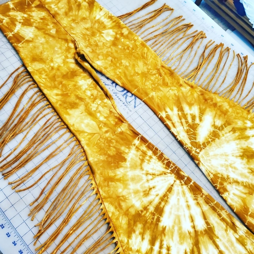 REGULAR LENGTH Tie Dye High Waisted Fringe Bell Bottoms - Festival Tie Dyed Pant - Picture 6 of 16
